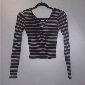 PACSUN STRIPED V NECK CROPPED TOP